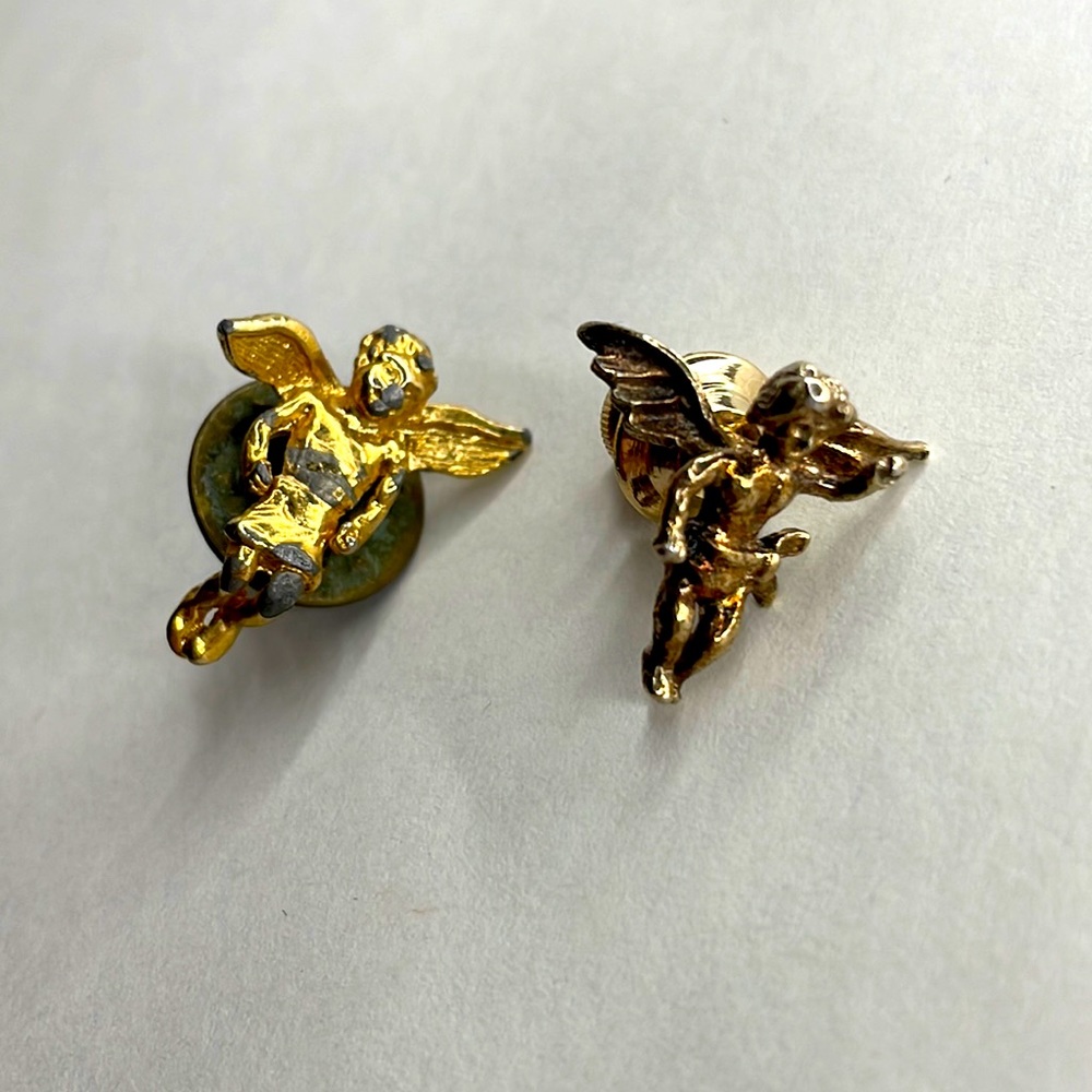 Set of 2 Vintage Golden Angel Pins